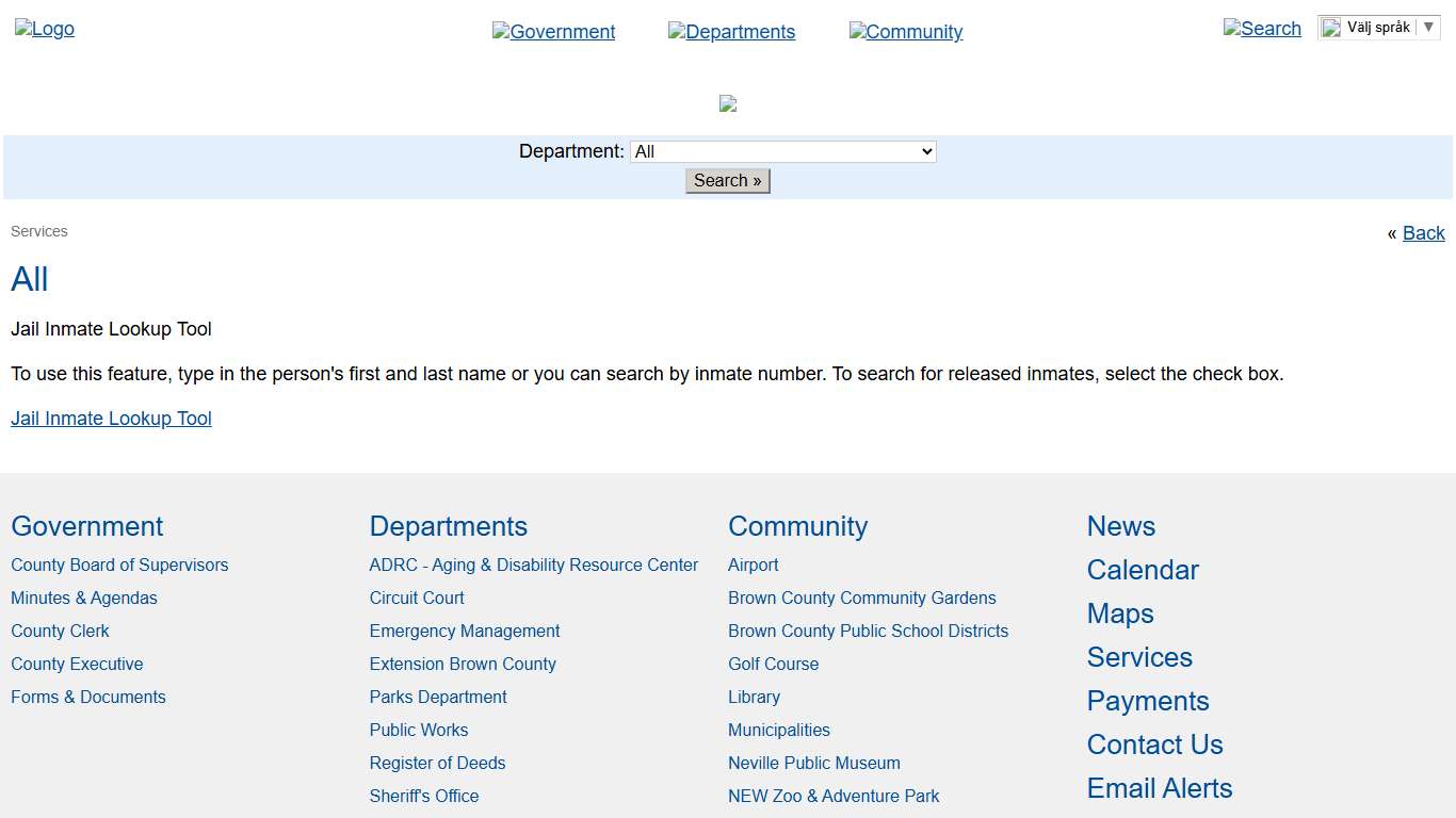 Brown County > Services > All > Jail Inmate Lookup Tool