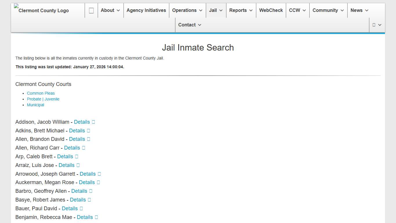 Jail Inmate Search Clermont County Sheriff
