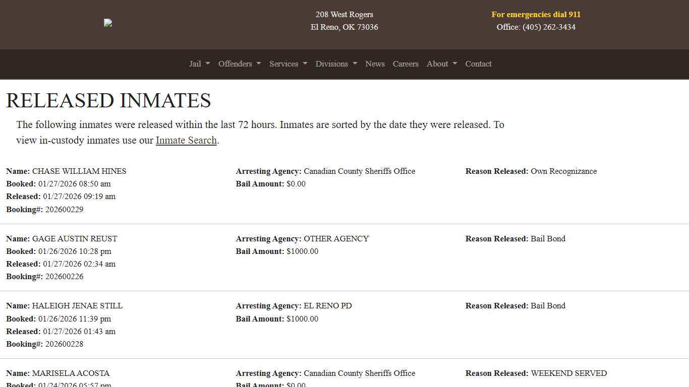 Released Canadian County Sheriff's Office